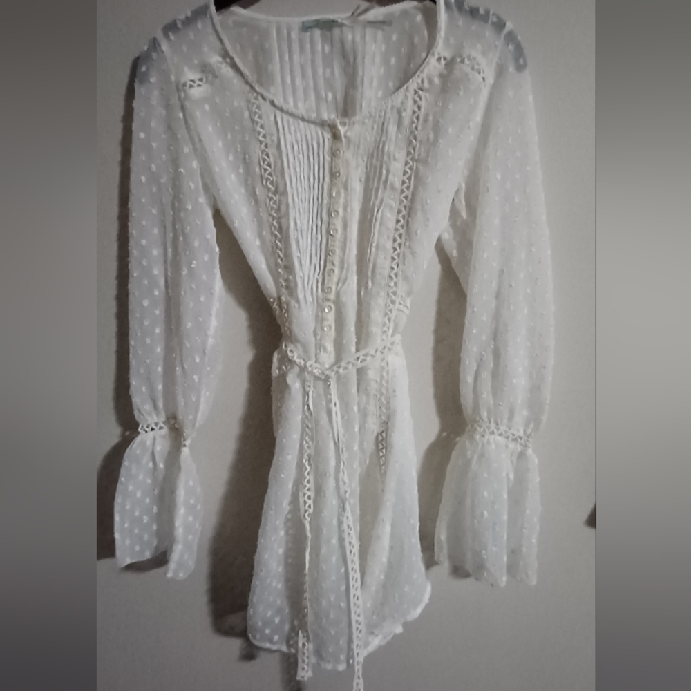 Kimchi Blue Sheer White Polka Dot Blouse